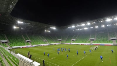 Finland tränar på Groupama Arena inför matchen mot Ungern.