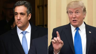 Dubbelbild av Trump och Michael Cohen, båda i blå slips.