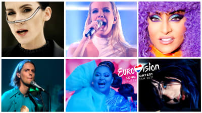 Kollage med 6 av de artister som tävlar i årets Eurovision 
