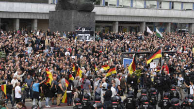 Högerextrema demonstranter i Chemnitz, Tyskland. 