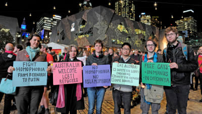 Stöddemonstration för tjetjenska homosexuella i Melbourne.