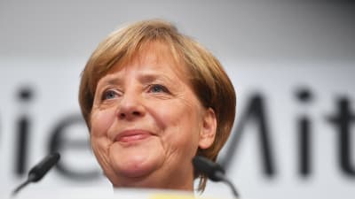 Tysklands förbundskansler Angela Merkel i Berlin den 24 september 2017.