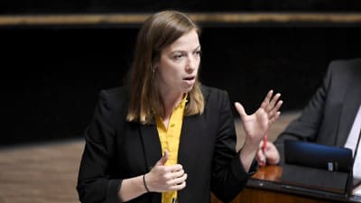 Vänsterförbundets ordförande Li Andersson i riksdagen den 4 juni 2019.