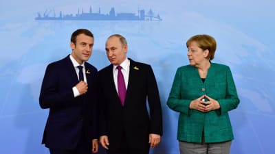 Emmanuel Macron, Valdimir Putin och Angela Merkel på G20-möte