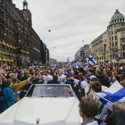 Guldfest i Helsingfors efter ishockey-VM 1995.