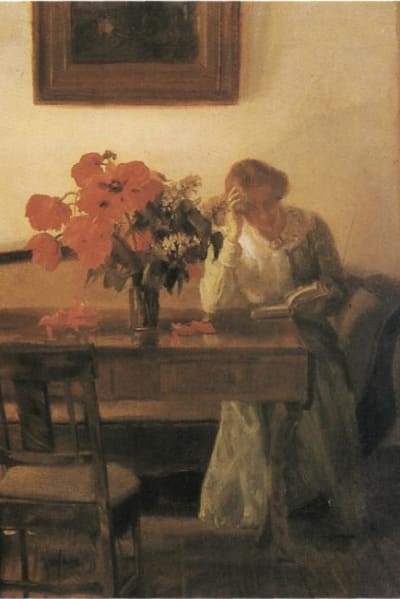Anna Ancher, Vallmor på ett bord, 1905, målning, Skagens Museum.