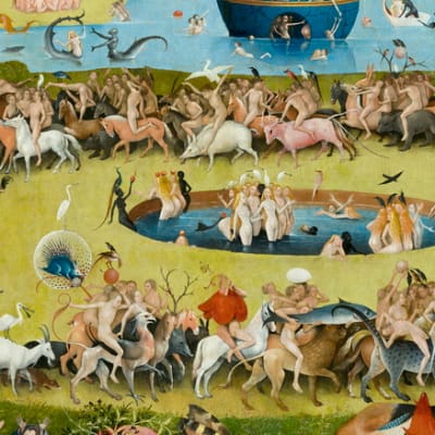 Yksityiskohta Hieronymus Boschin maalauksesta Maallisten ilojen puutarha (1500-1505).