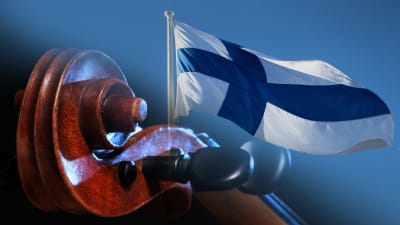 Violin och Finlands flagga. 