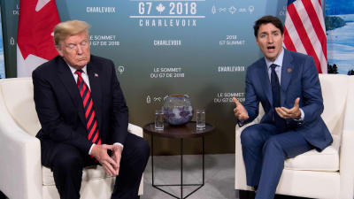 USA:s president Donald Trump och Kanadas premiärminister Justin Trudeau under G7-mötet i Quebec i slutet av augusti. 