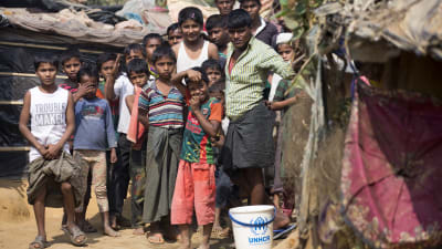 Rohingyer i ett flyktingläger i närheten av staden Cox's Bazar, i sydöstra Bangladesh, den 6 februari 2018.