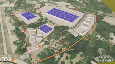 En skiss av Långskogens industriområde där en batterifabrik planeras på en 300 hektar stor tomt.