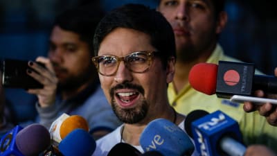 Den venezuelanske oppositionsledaren och parlamentarikern Freddy Guevara vid en presskonferens i Caracas 20.7.2017.