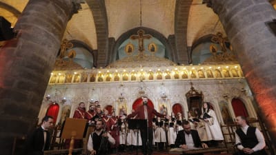 Den libanesiske tenoren Gabriel Abdel sjunger vid ett evenemang i al-Zaytoun kyrkan. Kyrkan är belägen i den till största delen kristna stadsdelen Bab Touma i Damaskus, Syrien. 