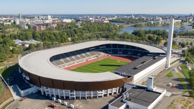 Helsingfors Olympiastadion färdigrenoverad i augusti 2020.