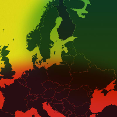 Europakarta med färgerna grönt, gult och rött.