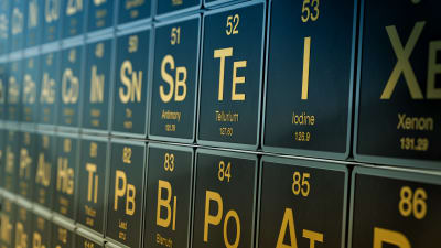 Förstorad bild av en del av periodiska systemet