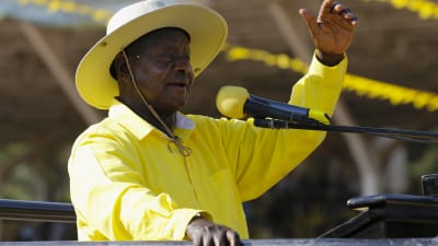 Ugandas president Yoweri Museveni under presidentkampanjen i februari 2016.