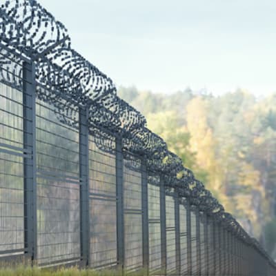 Visionsbild av planerat taggtrådsstängsel vid gränsen mot Ryssland.
