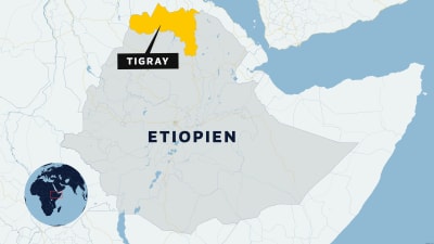 Karta av Etiopien med regionen Tigray utmärkt.  