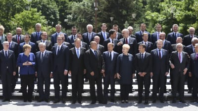 Familje foto på EU-ledare. 