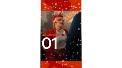 Pärmbild för lucka 1 av Yle X3M:s julkalender. På bilden ser man Anette som har en tomteluva på sig.
