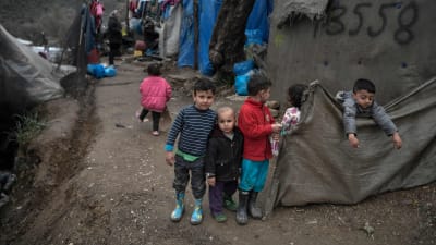 Barn i flyktinglägret i Moria på Lesbos.