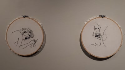 Säde Rinnes broderade tavlor.