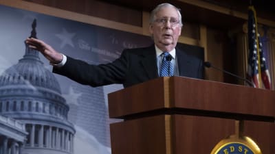 Senaatin republikaaninen enemmistöjohtaja Mitch McConnell piti helmikuun 5. päivänä tiedotustilaisuutta sen jälkeen, kun senaatti oli vapauttanut presidentti Trumpin virkarikossyytteistä.