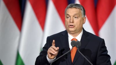 Ungerns premiärminister Viktor Orbán höll sitt tal till nationen inför sina anhängare i Budapest den 18 februari.