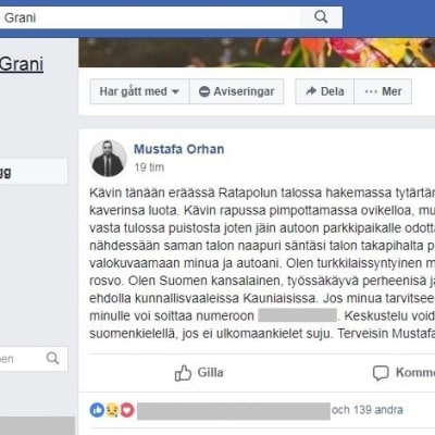 Skärmdump på Mustafa Orhans (Saml) inlägg i Facebookgruppen Puskaradio Grani.