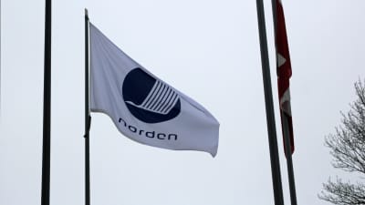 Nordiska rådets flagga utanför riksdagshuset i Helsingfors