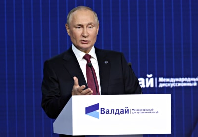 President Putin håller ett tal på Valdai-klubben i oktober 2022. 