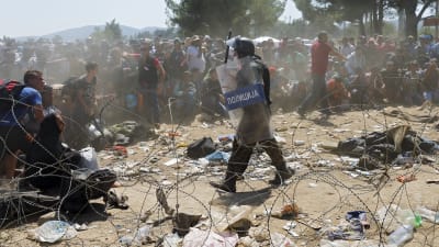 Flyktingar på gränsen mellan Makedonien och Grekland