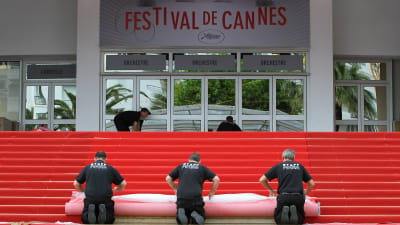 Röda mattan läggs på plats i Cannes.