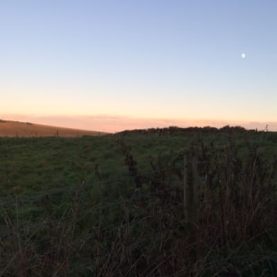 Vy över hedarna i Rodmell, East Sussex, England