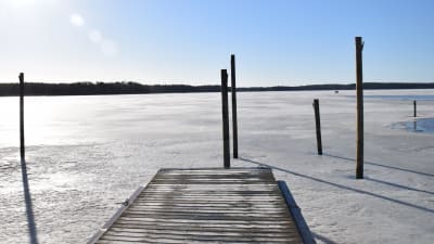 Solig och kall vårdag i Ingå småbåtshamn.