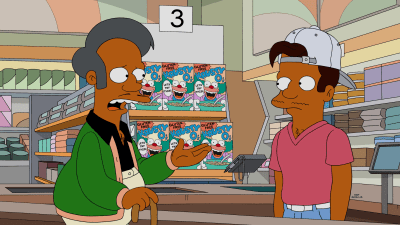 Två svarta animerade karaktärer från The Simpsons.