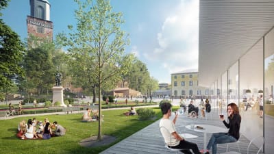 Vision på hur domkyrkotorget i Åbo kan se ut i framtiden.