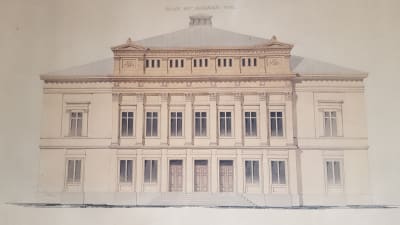 en tecknad bild av åbo svenska teaters teaterbyggnad