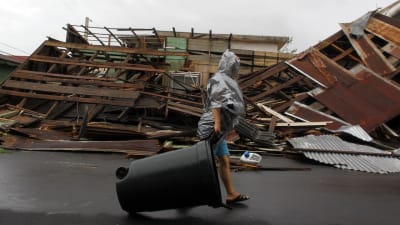 Orkanen Marias framfart syns i Fajardo i Puerto Rico.