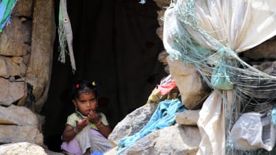 Barn i ett temporärt läger i Jemen den 25 augusti 2018