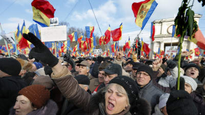 Demonstration i Chisinau mot regeringen i Moldavien 24 januari 2016