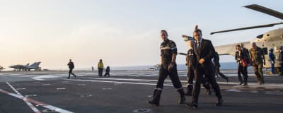 Frankrikes president Emmanuel Macron ombord på hangarfartyget Charles de Gaulle den 14 november 2018.