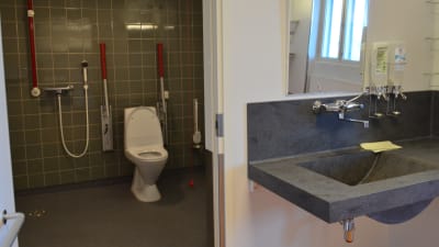 En splitterny sjukhustoalett.