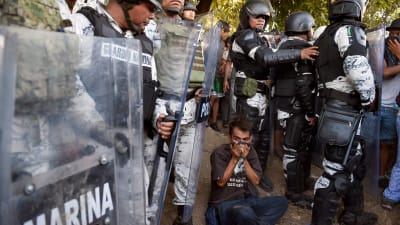 Det mexikanska nationalgardet stoppar migranter i Ciudad Hidalgo  i Chiapas, Mexiko 23.1.2020  