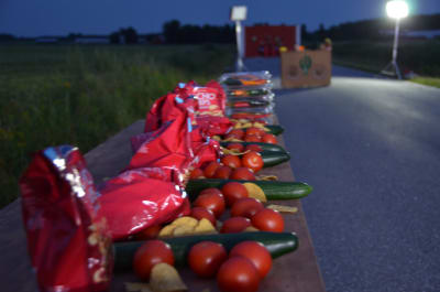 Hela vägen var fylld med nacho produkter, tomater, gurkor och chili.