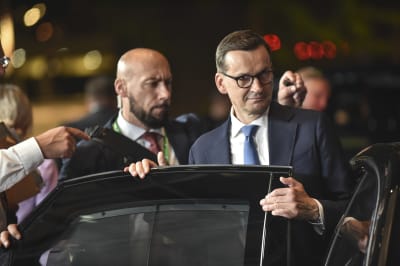 Polens premiärminister Mateusz Morawiecki efter ett toppmöte i Bryssel
