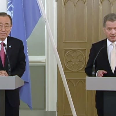 YK:n pääsihteerin Ban Ki-moon ja Presidentti Sauli Niinistö.