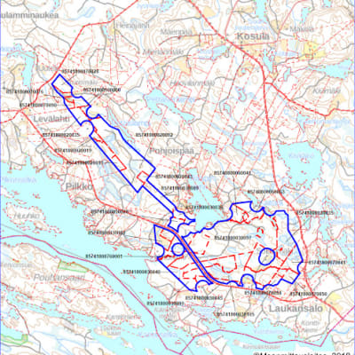 Kartta grafiitin etsintään haettavasta alueesta Tuusniemellä.