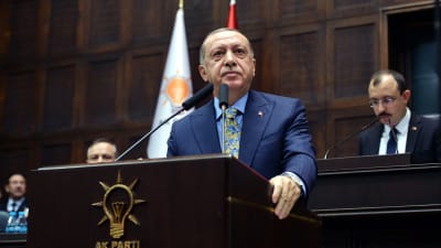 Turkiets president Recep Tayyip Erdoğan talade inför parlamentet den 23 augusti 2018
